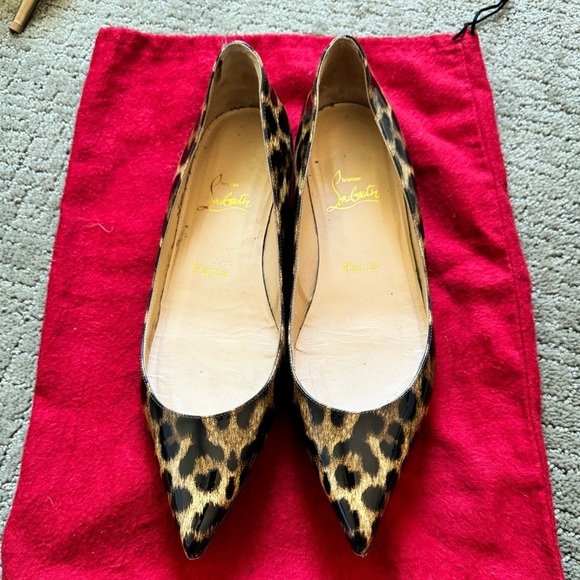 Christian Louboutin Leopard Patent Point Toe Flats - Picture 1 of 11